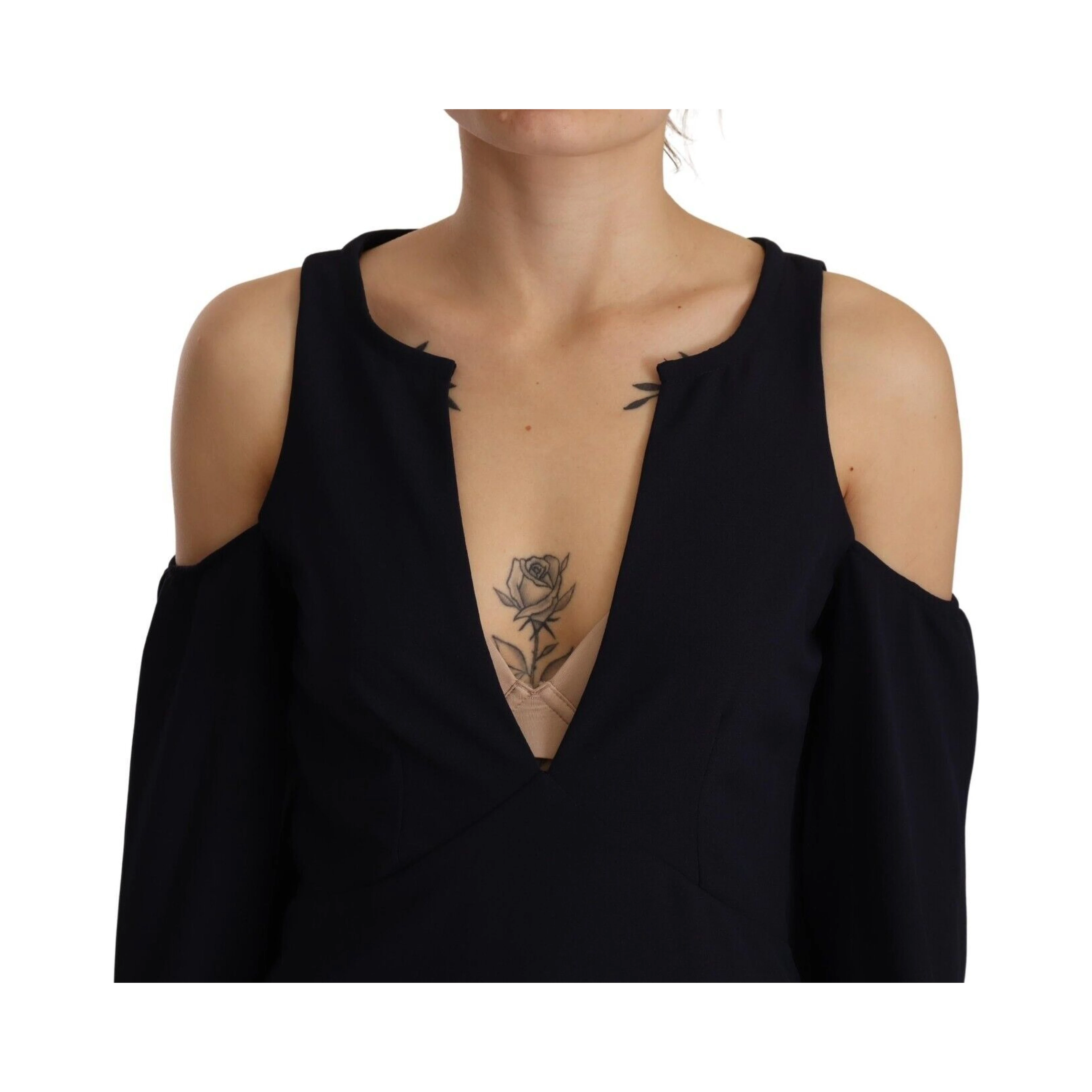 Black Long Sleeves Open Shoulder A-line Dress