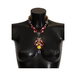 Gold Brass Carretto Sicily Statement Crystal Chain Necklace