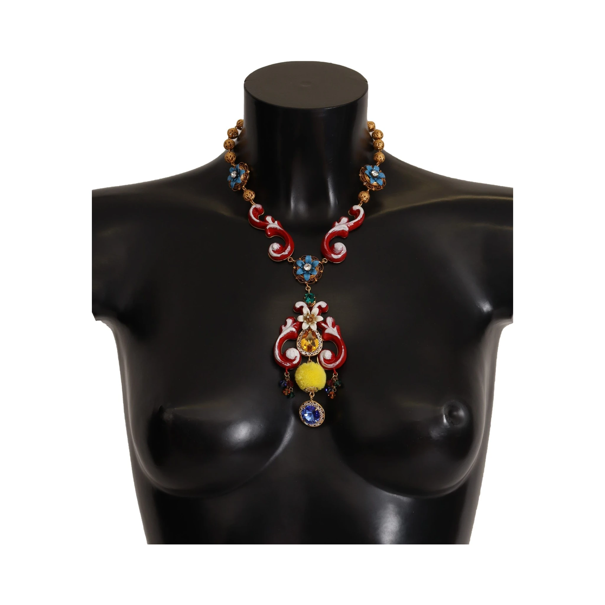 Gold Brass Carretto Sicily Statement Crystal Chain Necklace