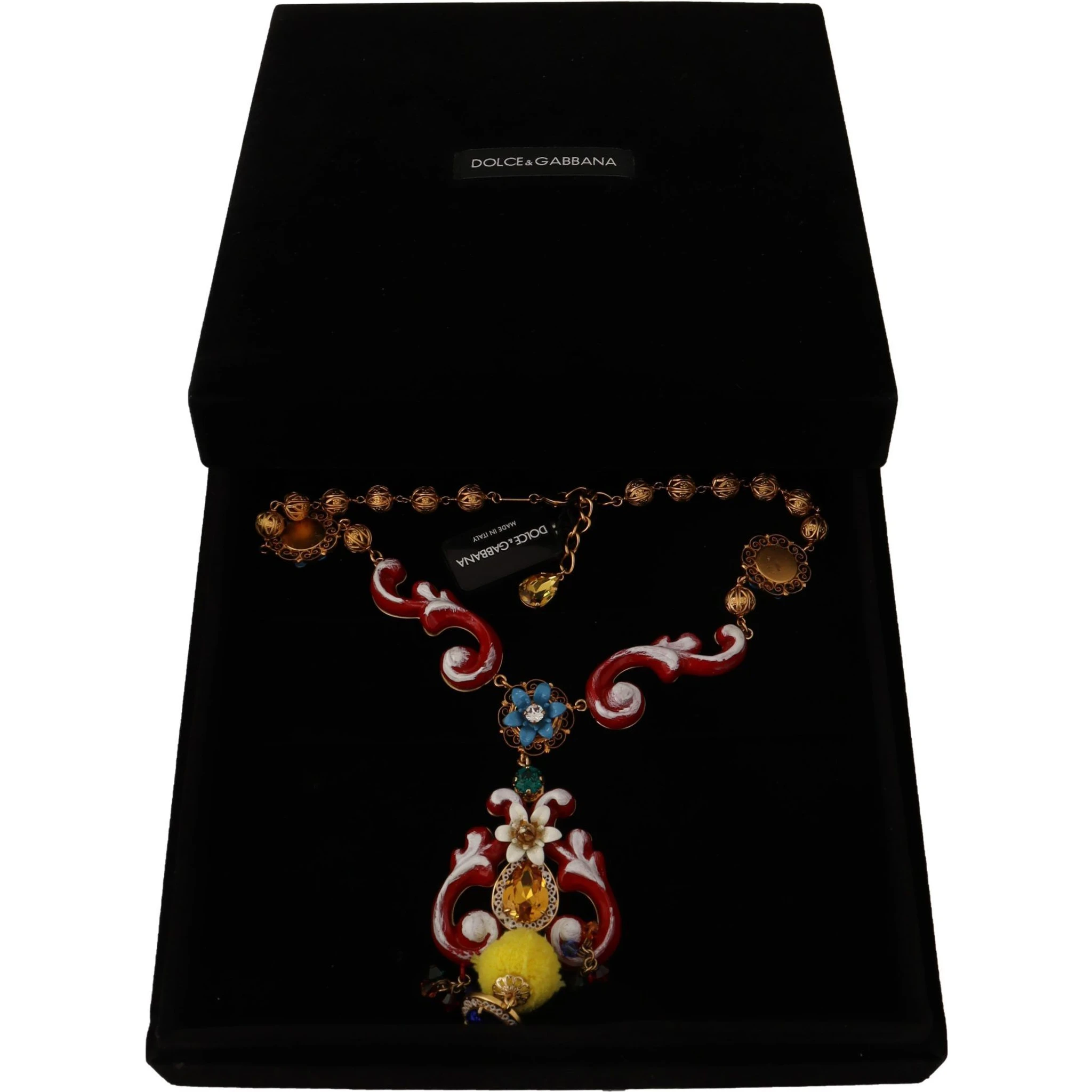 Gold Brass Carretto Sicily Statement Crystal Chain Necklace