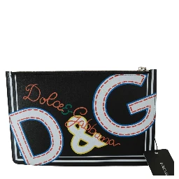 Black DG Print Mens Zipper Coin Purse Leather Wallet