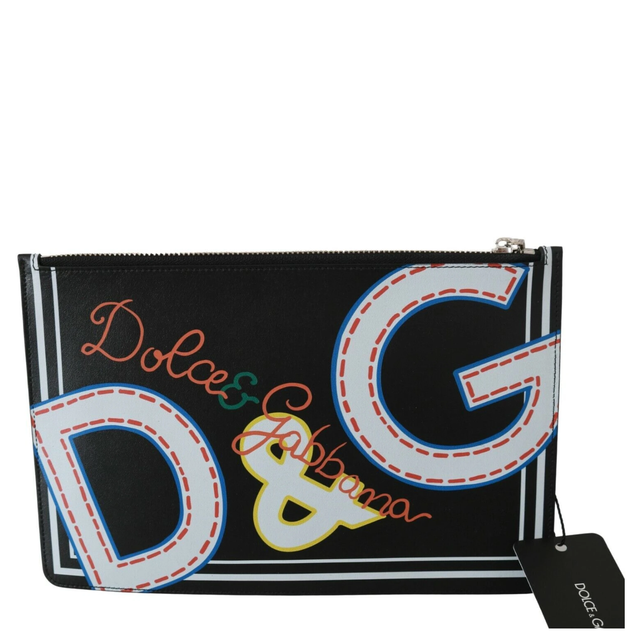 Black DG Print Mens Zipper Coin Purse Leather Wallet