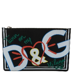 Black DG Print Mens Zipper Coin Purse Leather Wallet