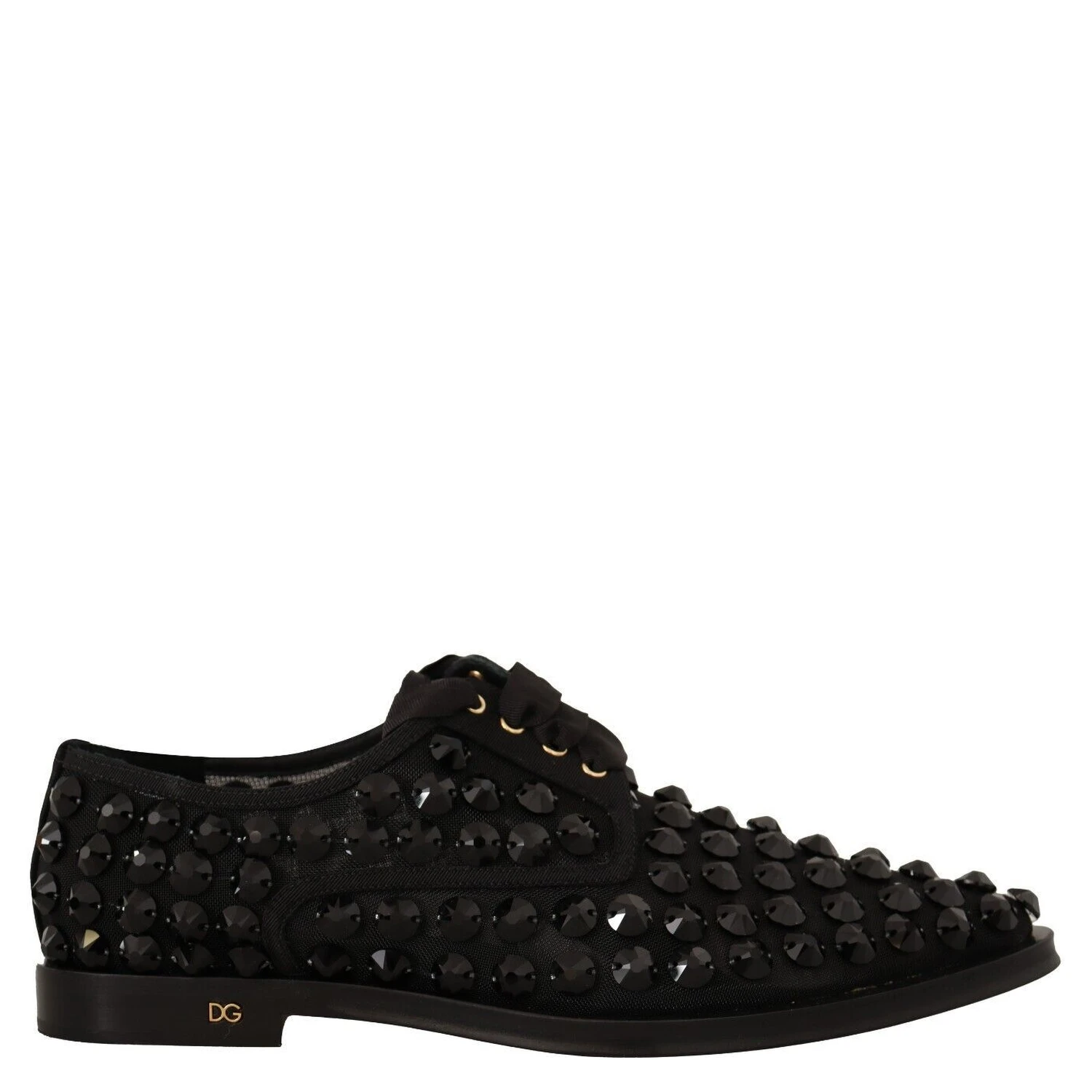 Black Lace Up Studded Formal Flats Shoes