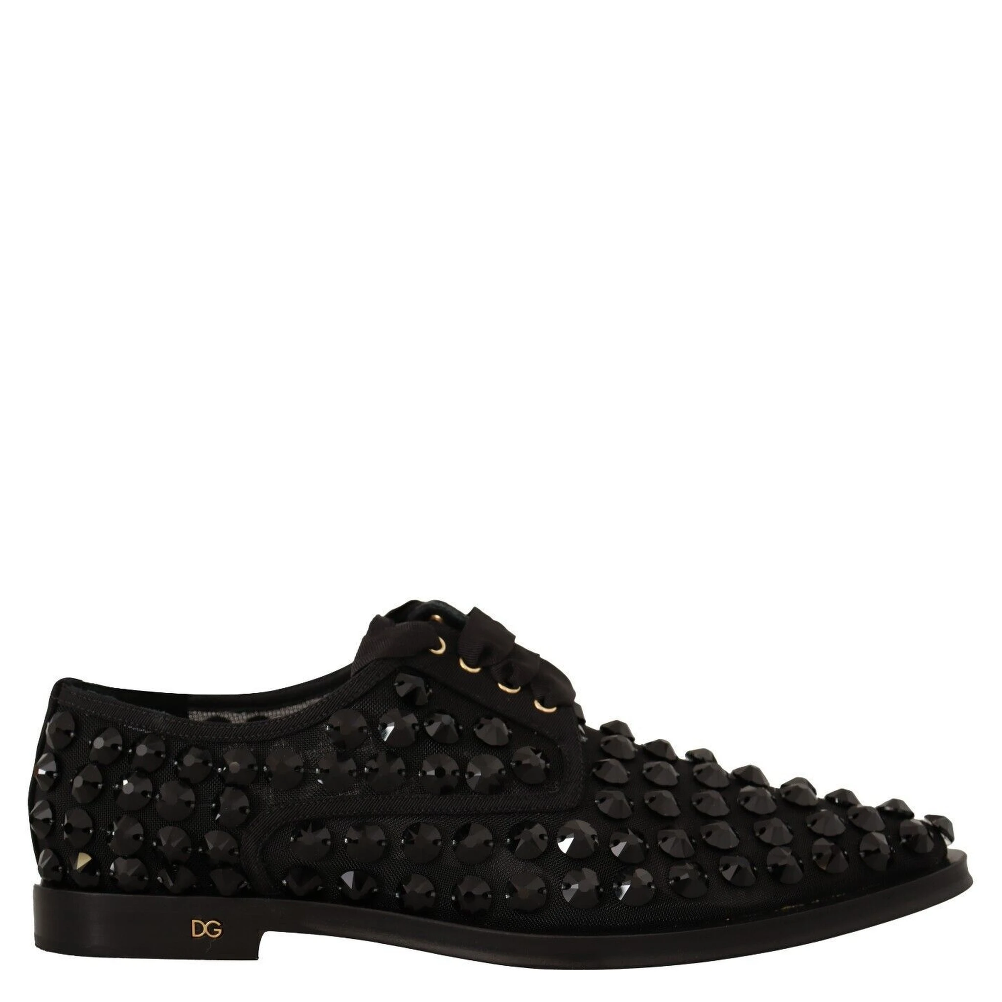Black Lace Up Studded Formal Flats Shoes