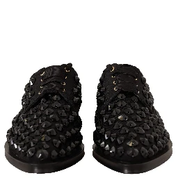 Black Lace Up Studded Formal Flats Shoes