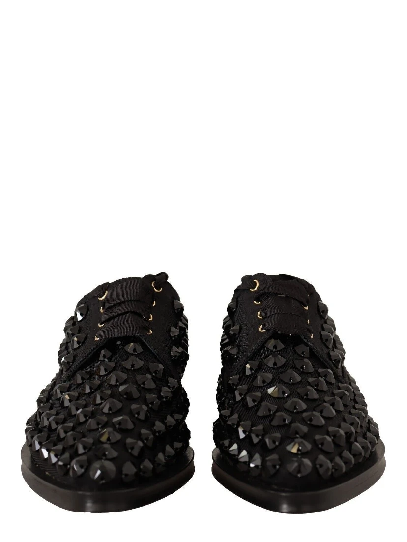Black Lace Up Studded Formal Flats Shoes