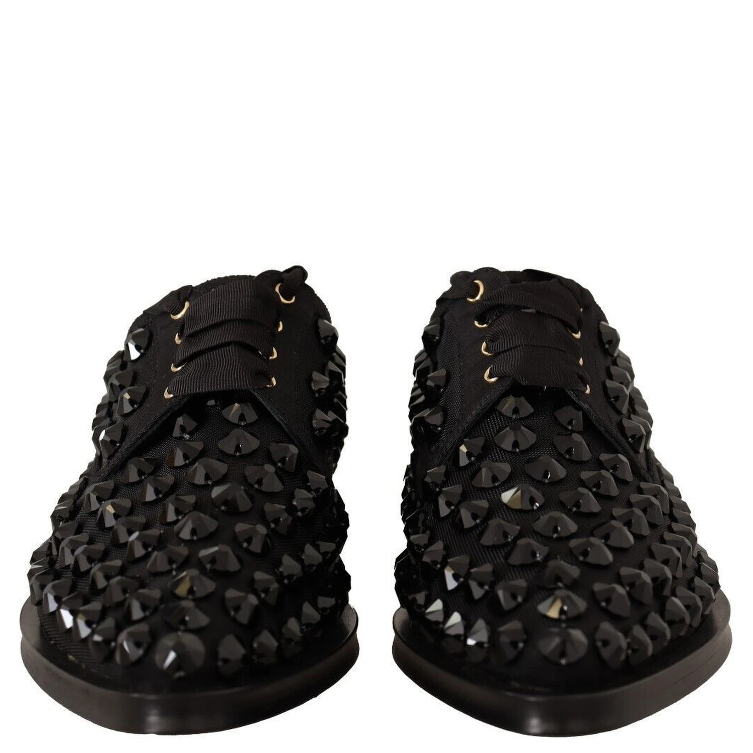 Black Lace Up Studded Formal Flats Shoes