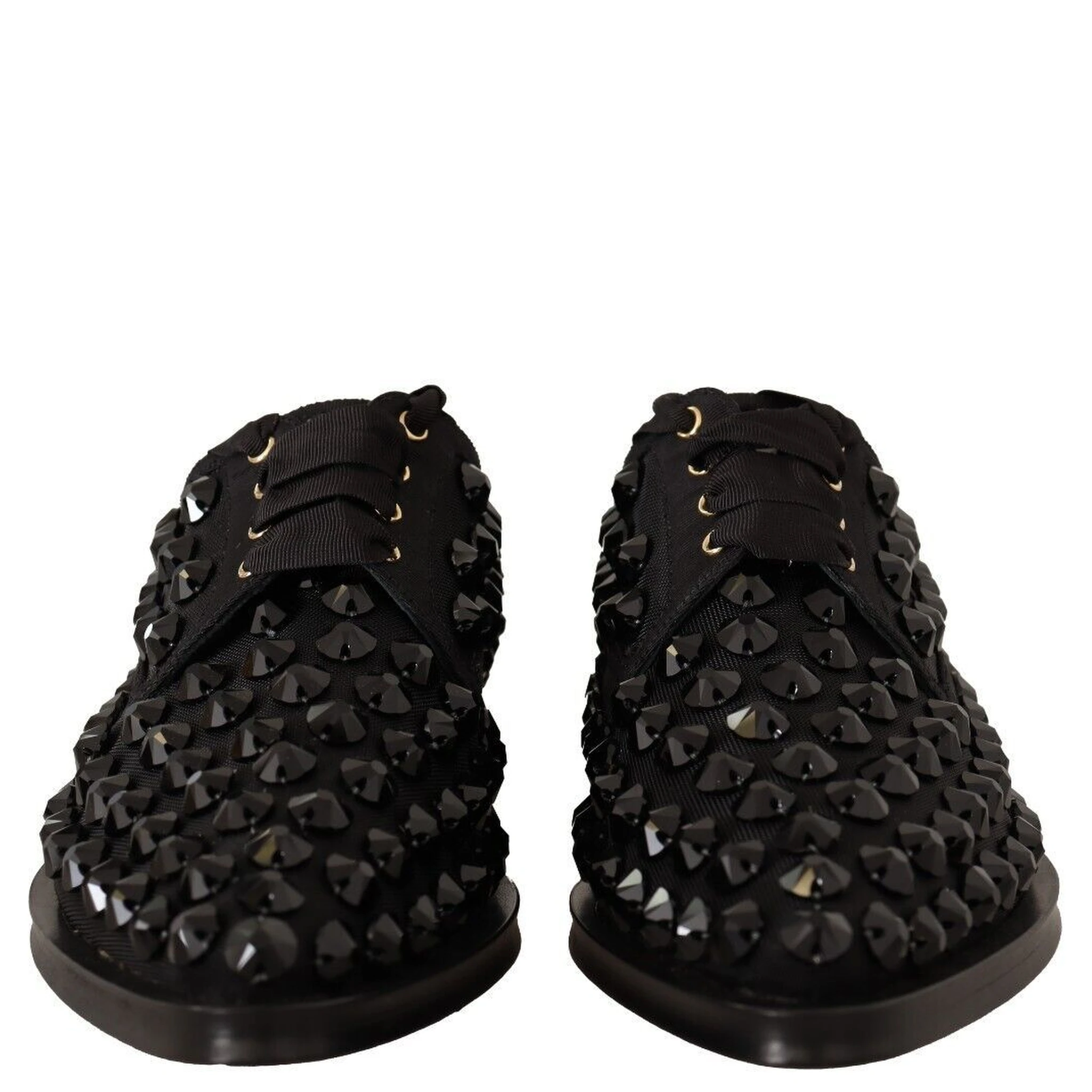 Black Lace Up Studded Formal Flats Shoes