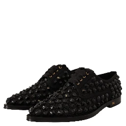 Black Lace Up Studded Formal Flats Shoes