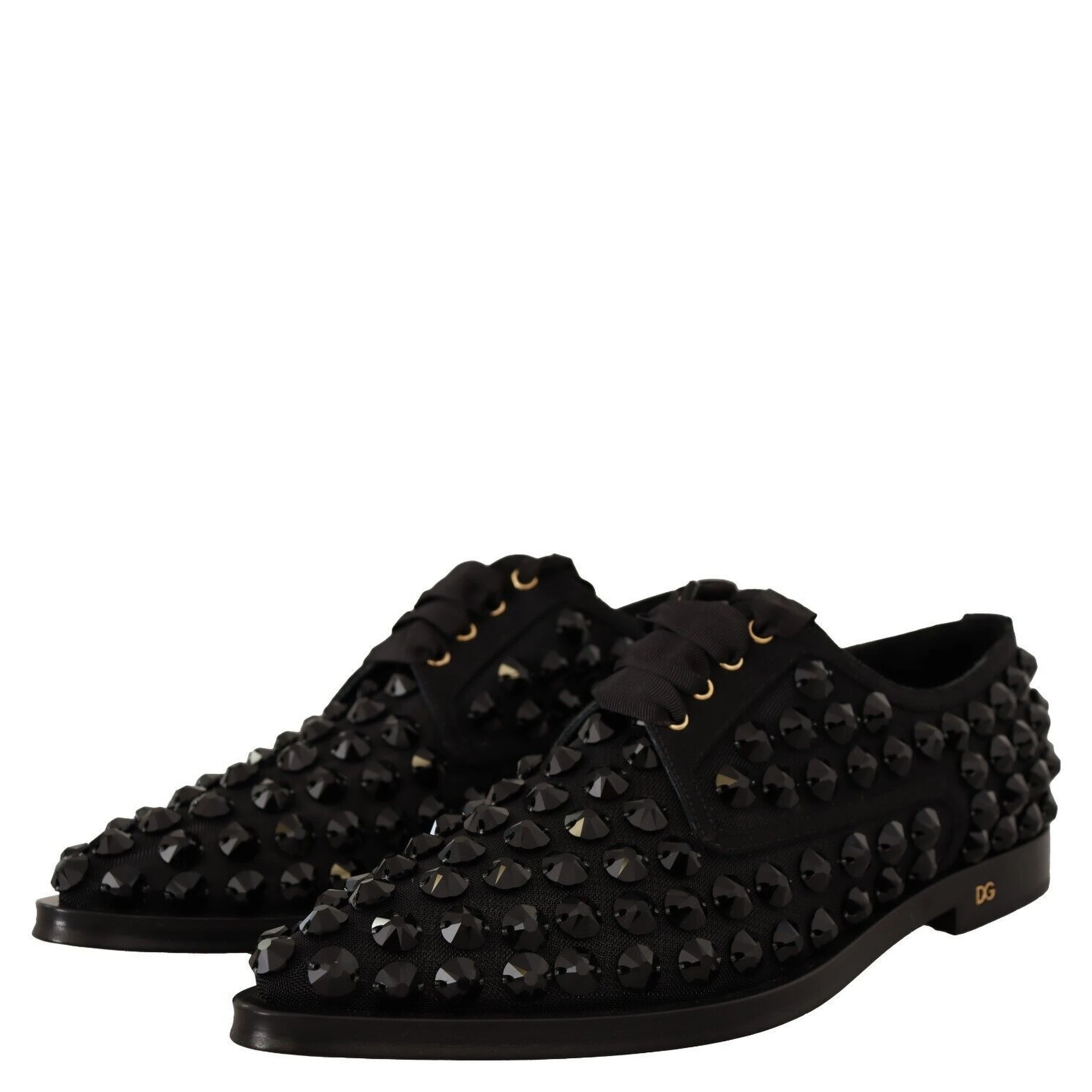 Black Lace Up Studded Formal Flats Shoes