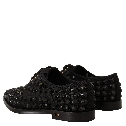 Black Lace Up Studded Formal Flats Shoes