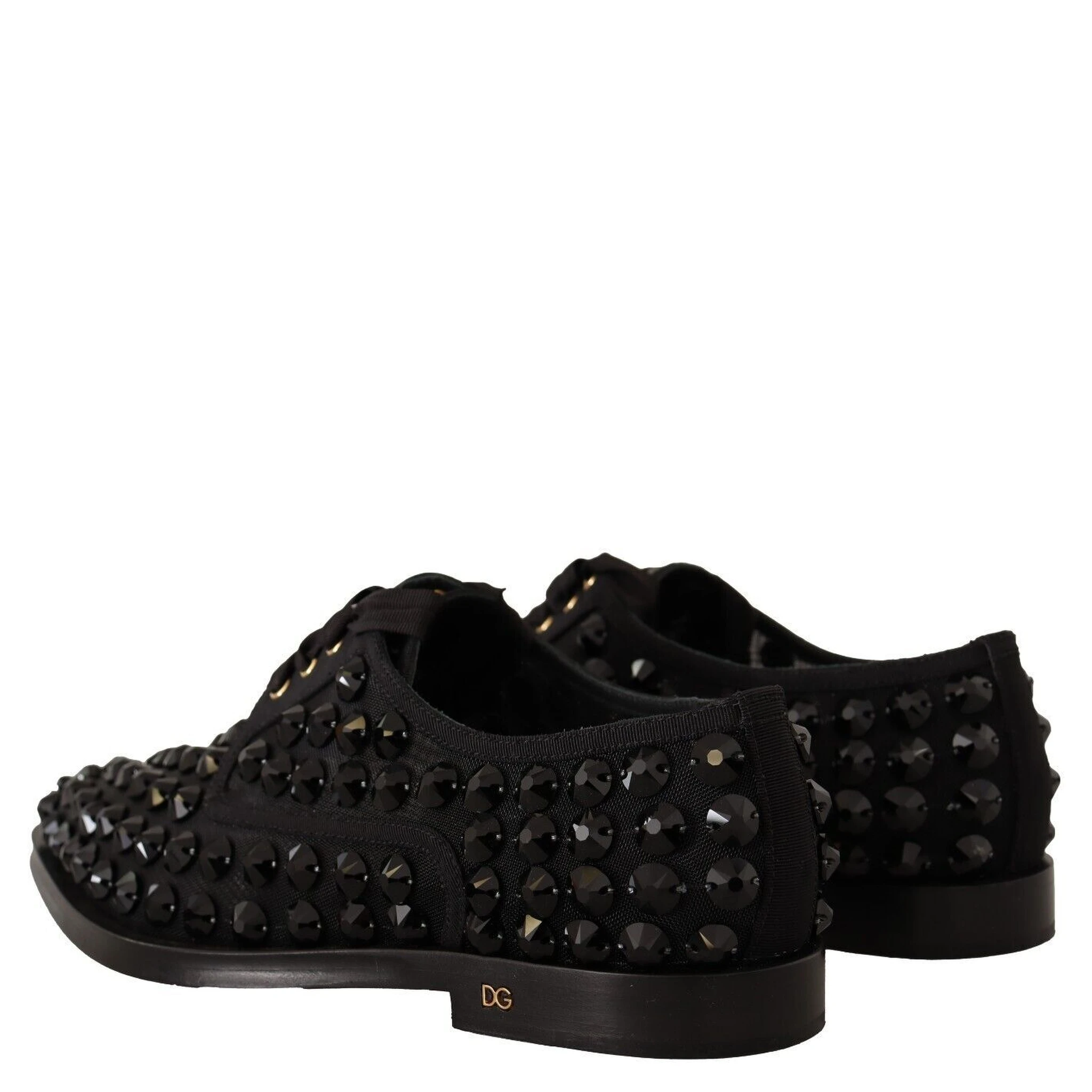Black Lace Up Studded Formal Flats Shoes