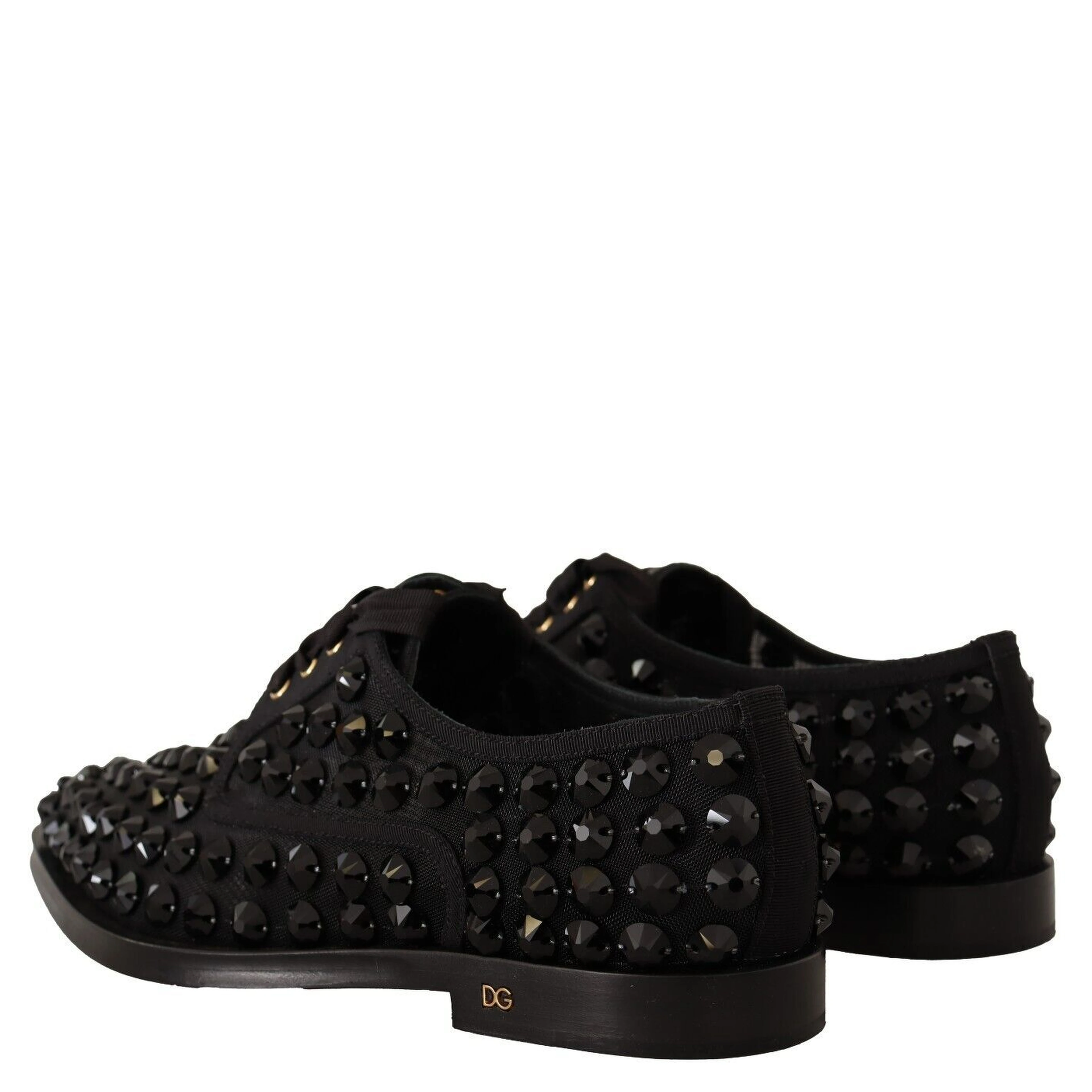 Black Lace Up Studded Formal Flats Shoes