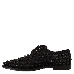Black Lace Up Studded Formal Flats Shoes