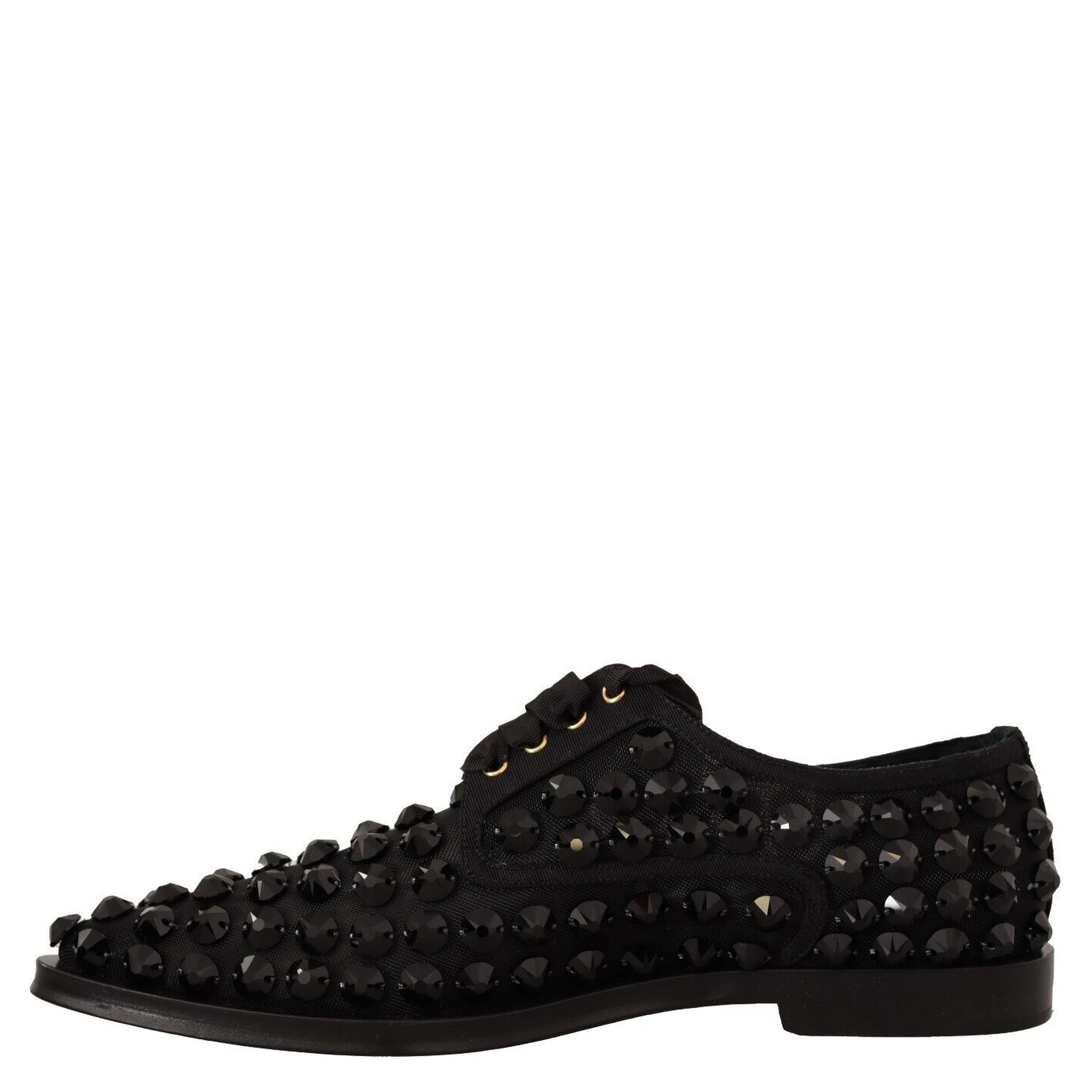 Black Lace Up Studded Formal Flats Shoes