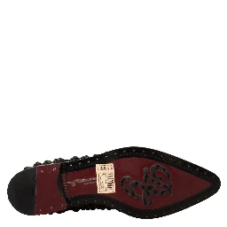 Black Lace Up Studded Formal Flats Shoes