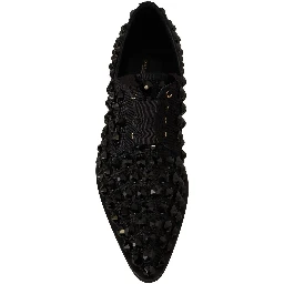 Black Lace Up Studded Formal Flats Shoes