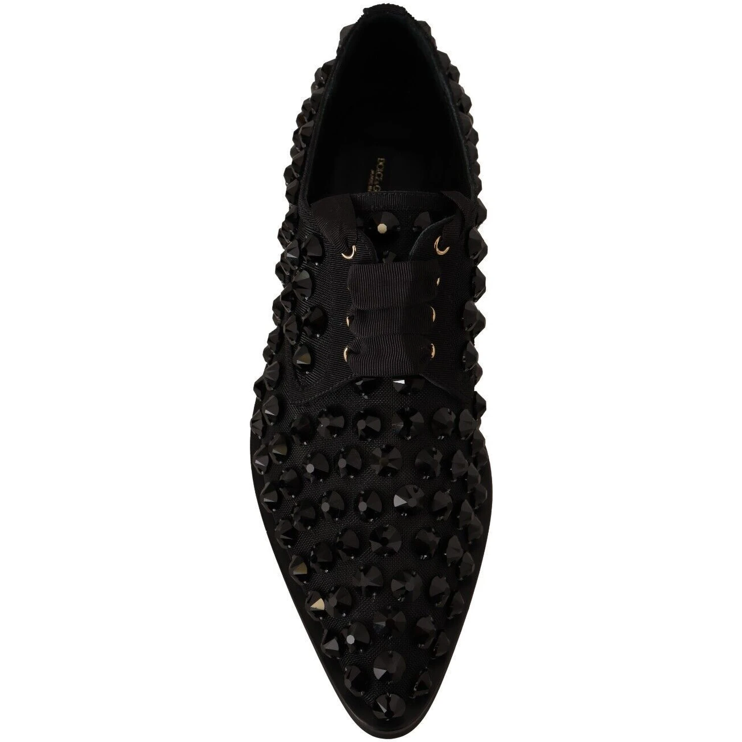 Black Lace Up Studded Formal Flats Shoes