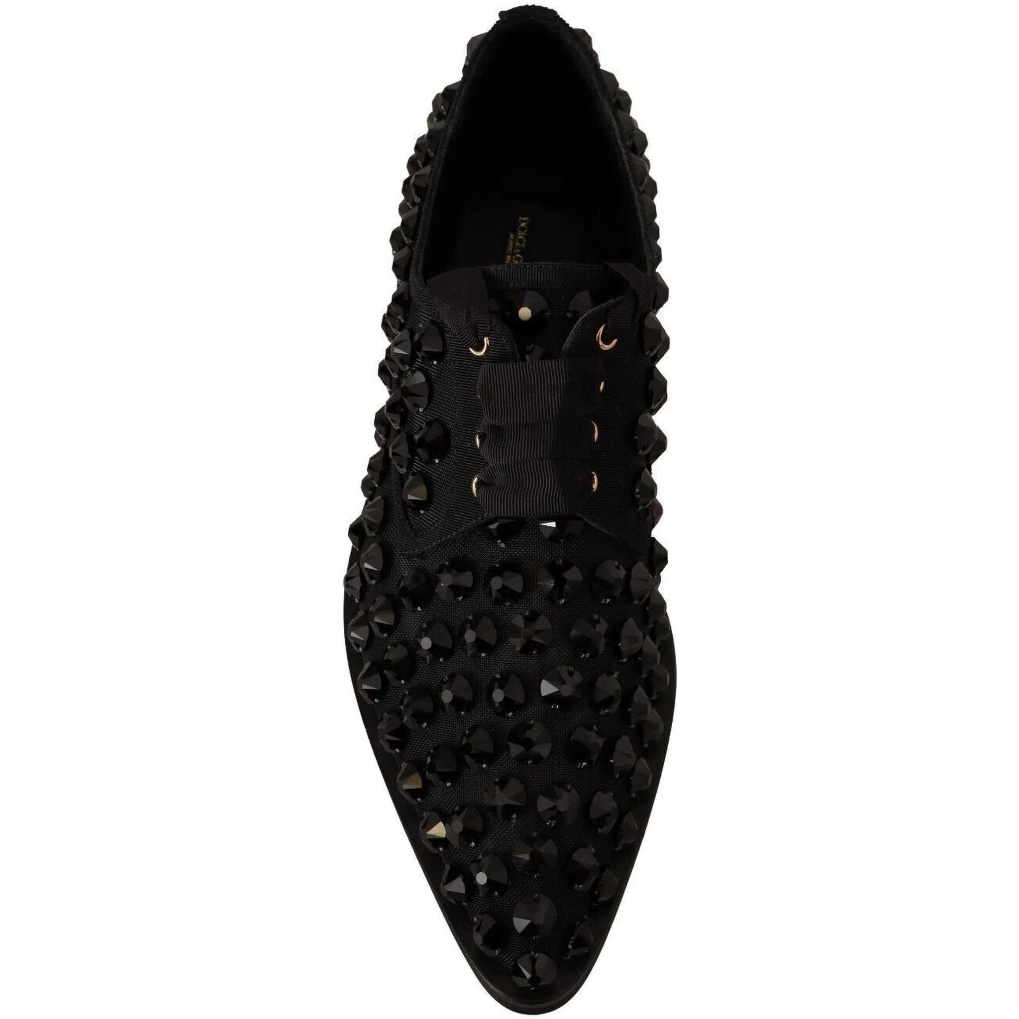 Black Lace Up Studded Formal Flats Shoes