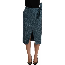 Blue High Waist Pencil Straight Wrap Style Skirt