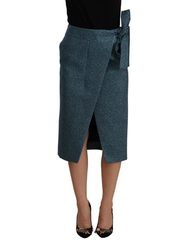 Blue High Waist Pencil Straight Wrap Style Skirt