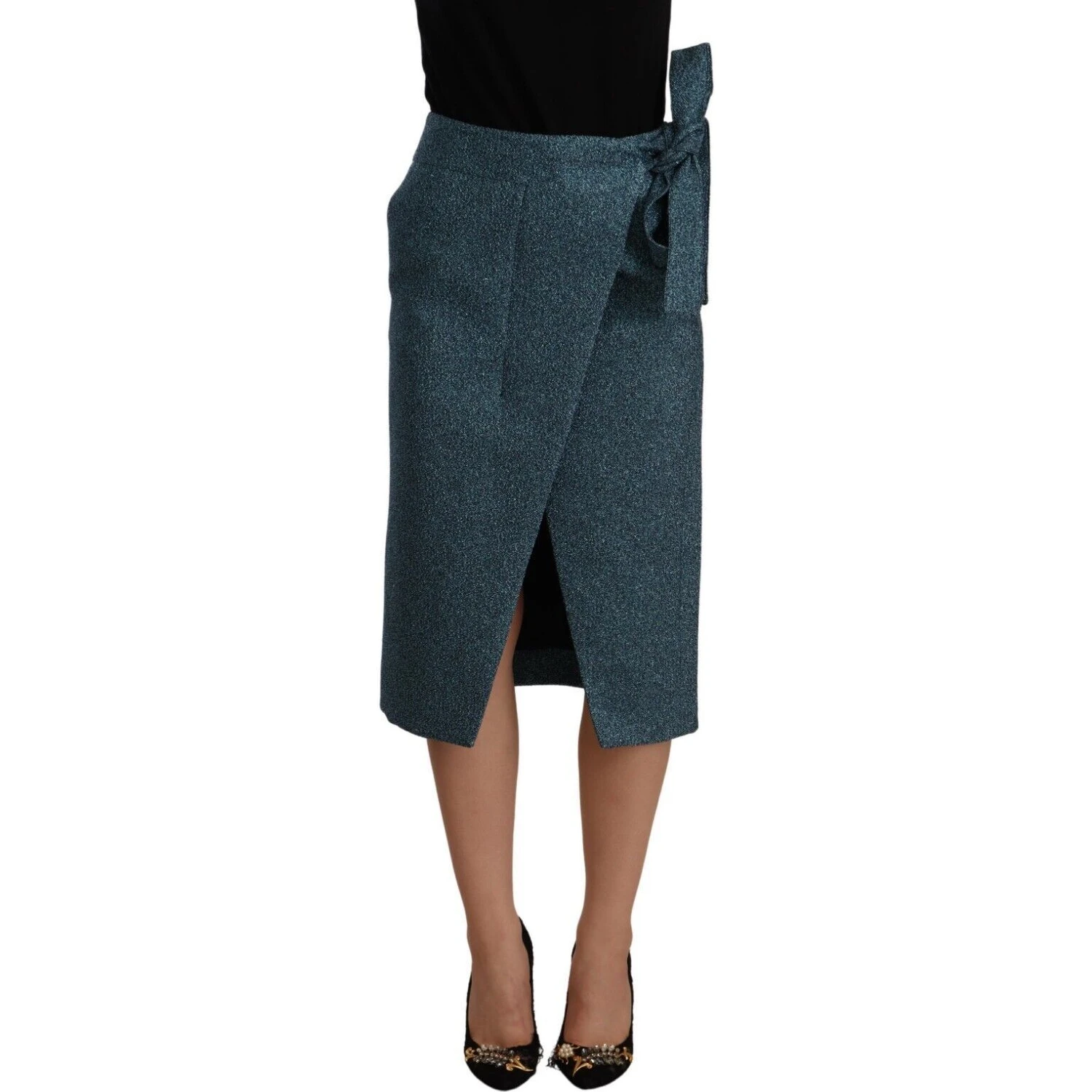 Blue High Waist Pencil Straight Wrap Style Skirt