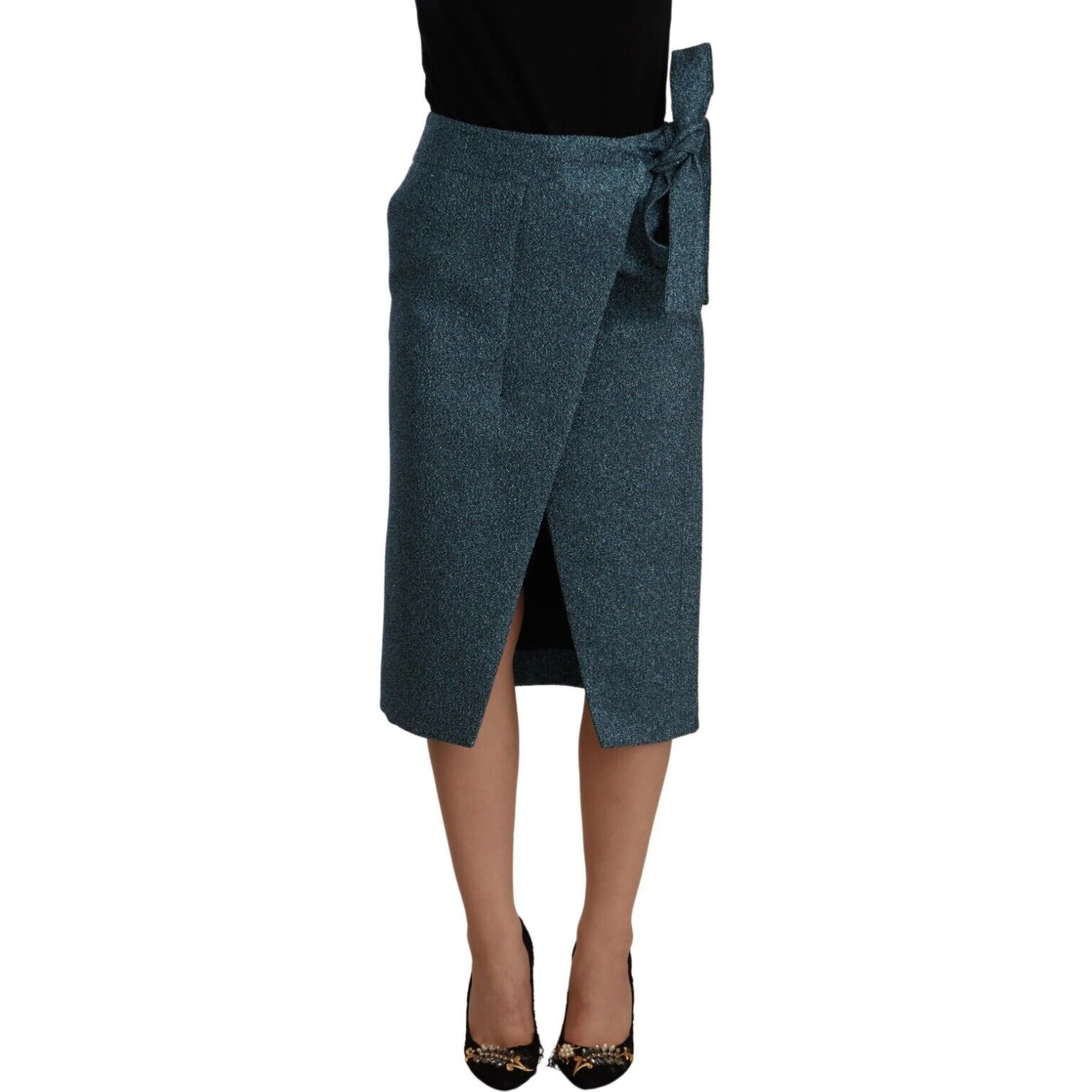 Blue High Waist Pencil Straight Wrap Style Skirt