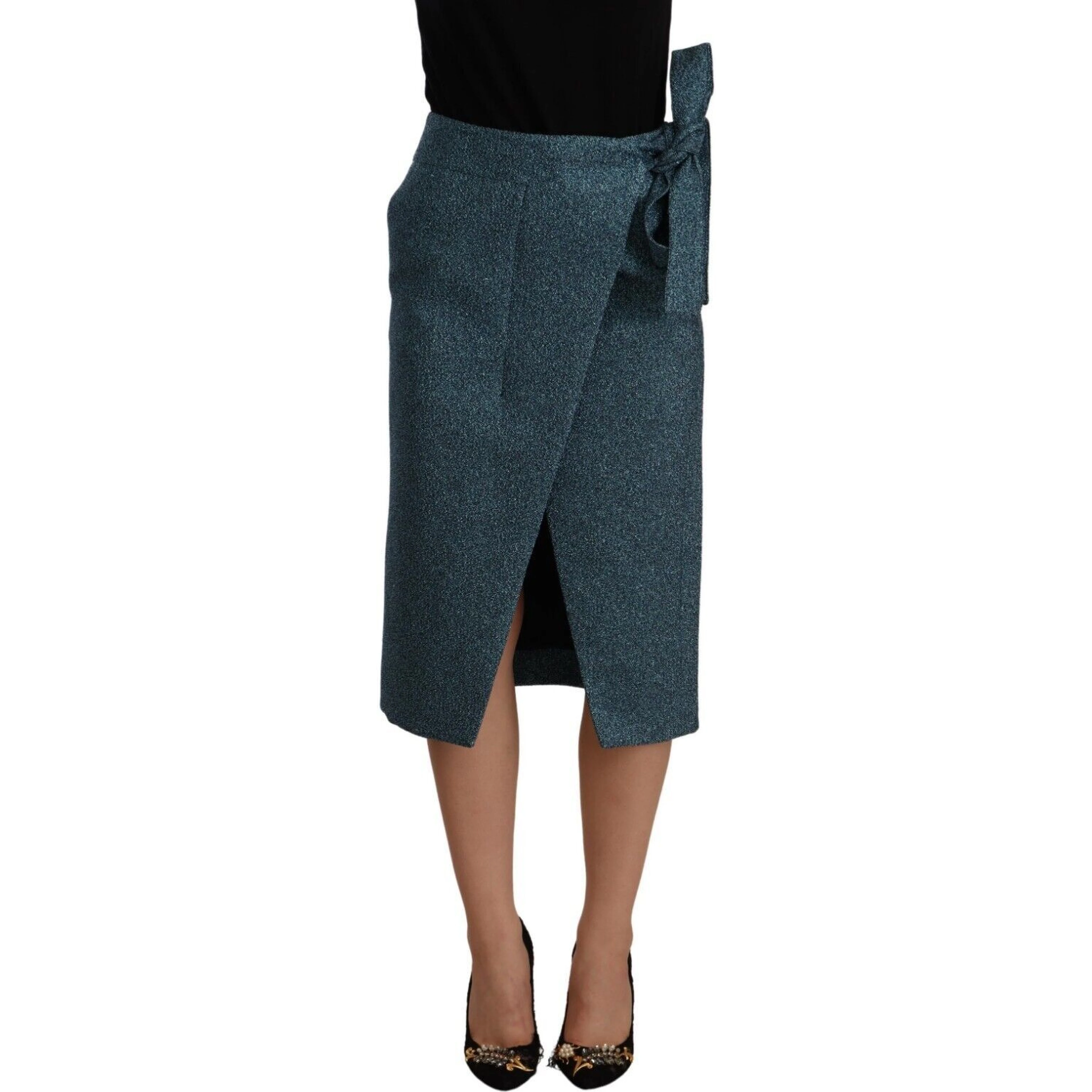 Blue High Waist Pencil Straight Wrap Style Skirt