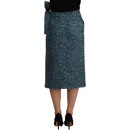 Blue High Waist Pencil Straight Wrap Style Skirt