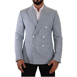 Blue Cotton Linen Slim Fit Jacket Coat Blazer