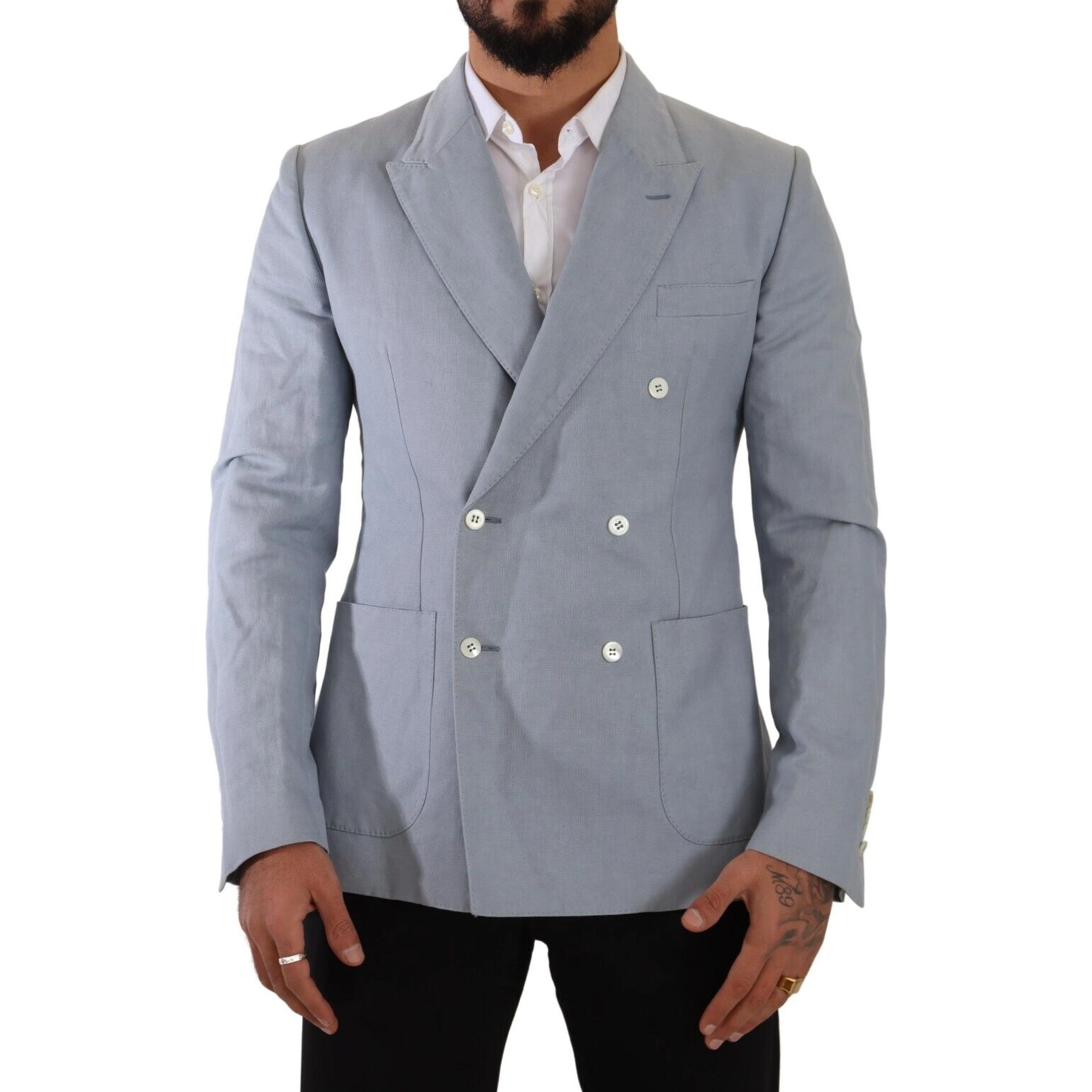 Blue Cotton Linen Slim Fit Jacket Coat Blazer