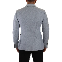 Blue Cotton Linen Slim Fit Jacket Coat Blazer