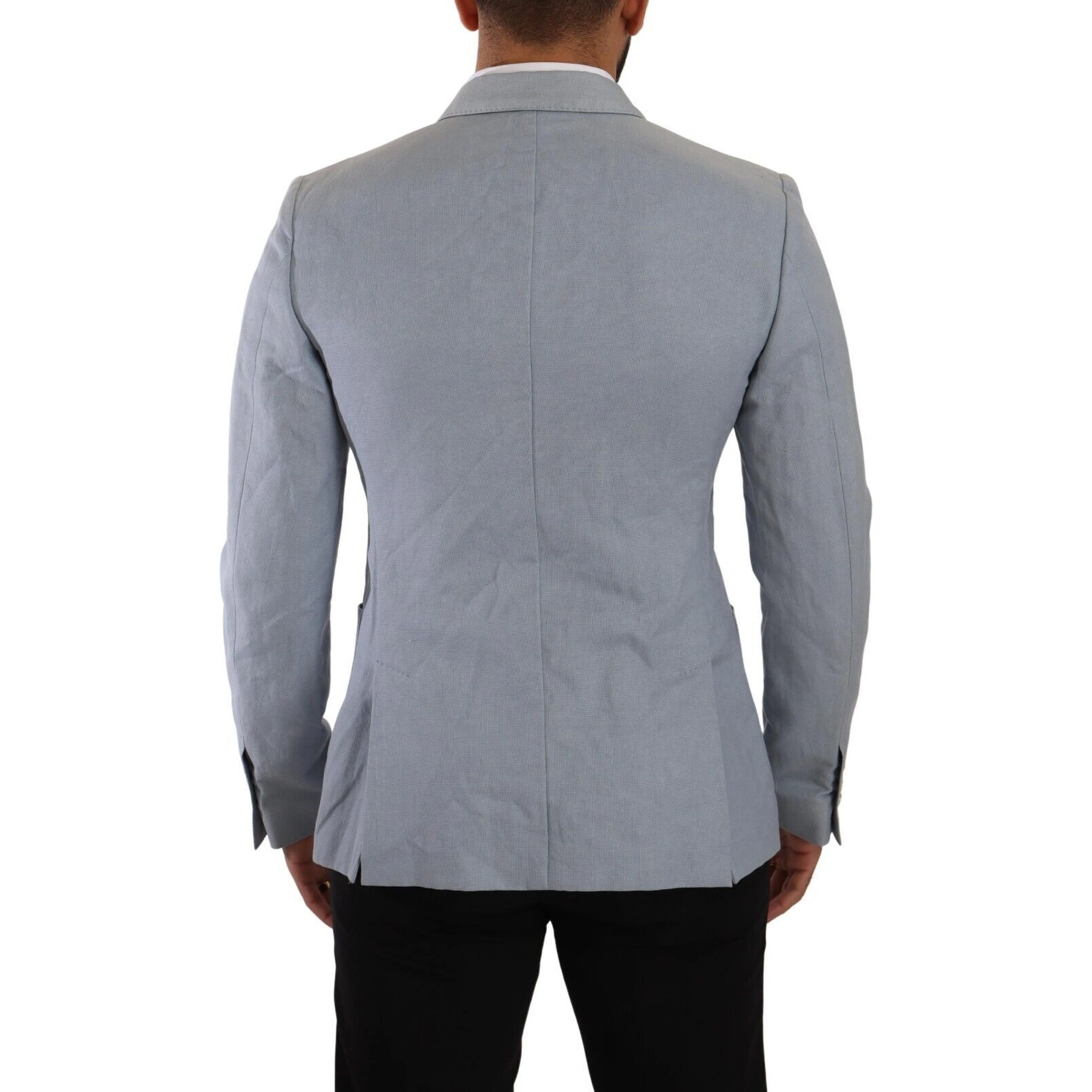 Blue Cotton Linen Slim Fit Jacket Coat Blazer