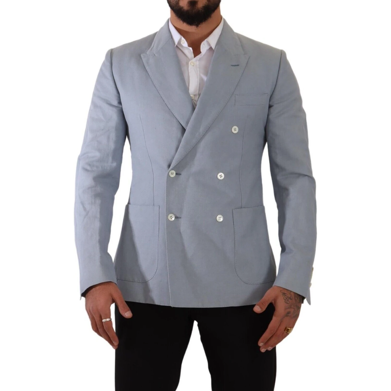 Blue Cotton Linen Slim Fit Jacket Coat Blazer
