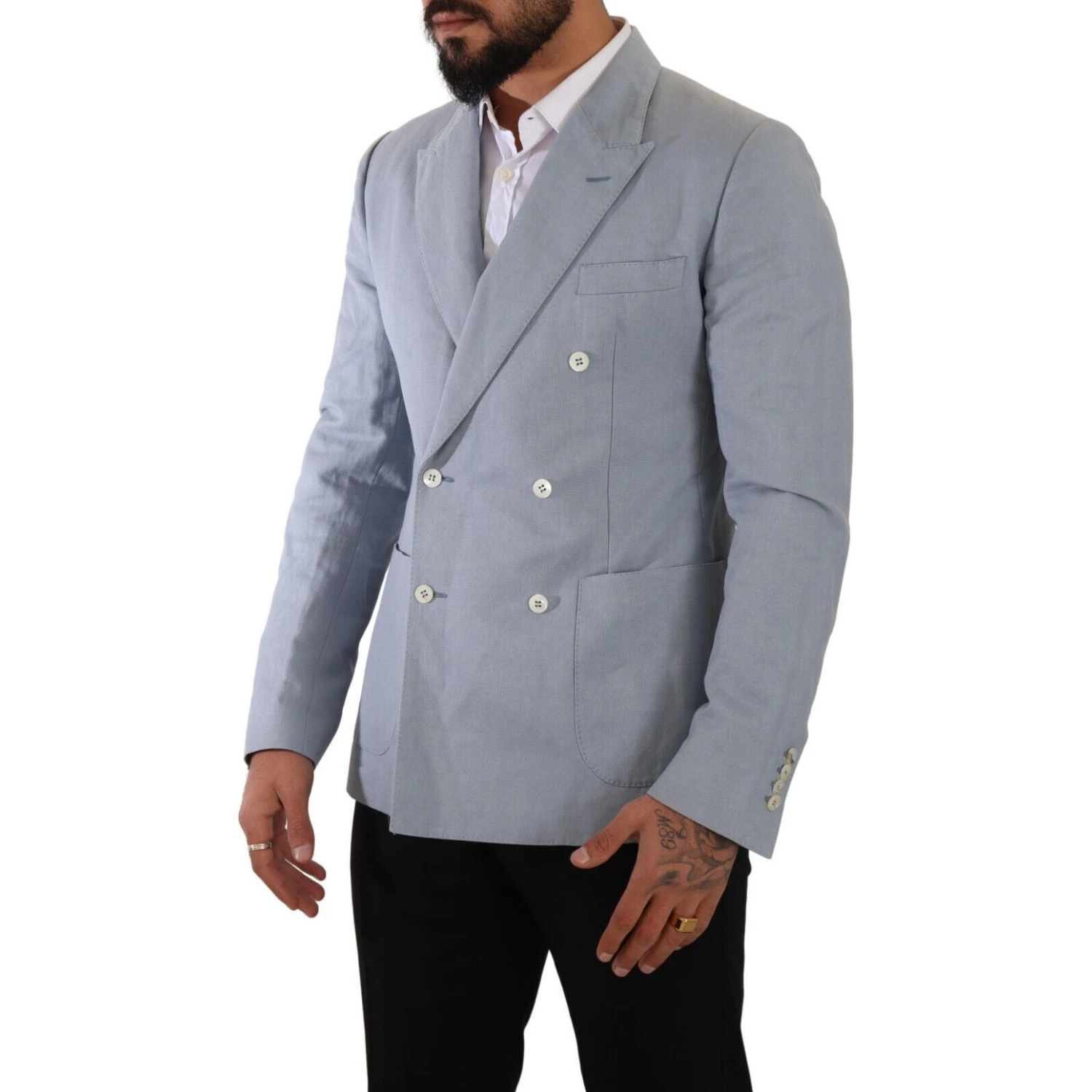 Blue Cotton Linen Slim Fit Jacket Coat Blazer