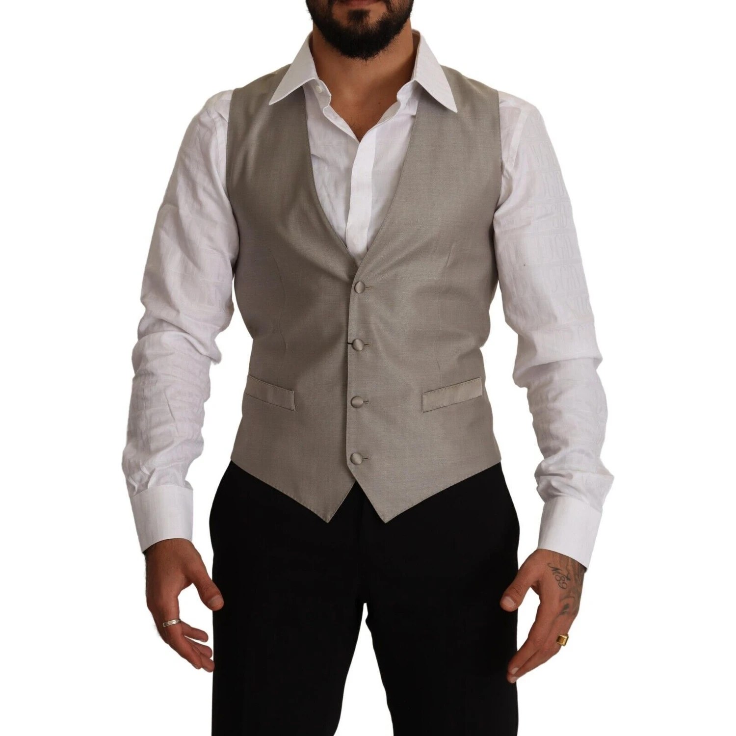 Beige Wool Single Breasted Waistcoat Vest