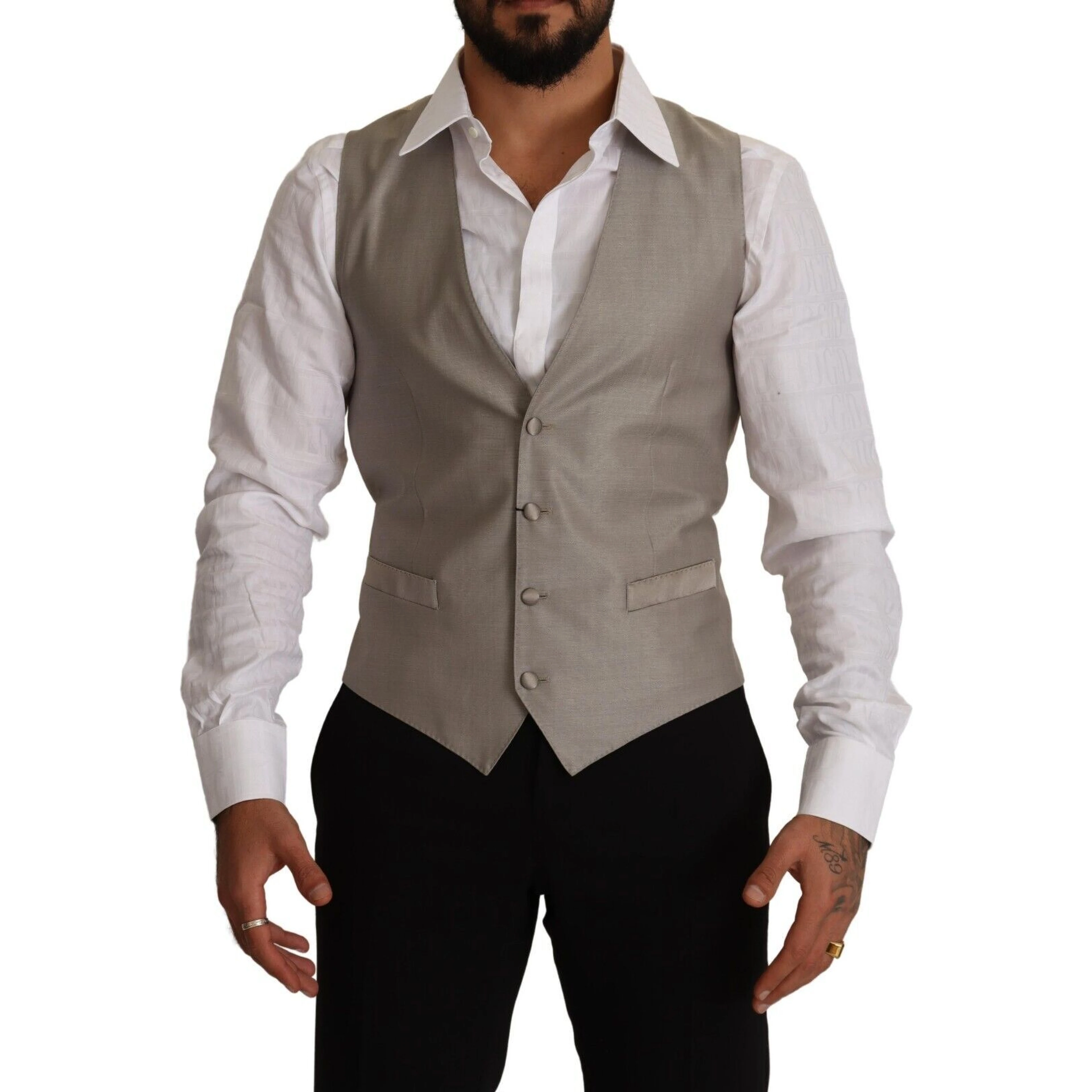 Beige Wool Single Breasted Waistcoat Vest
