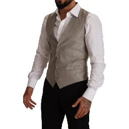 Beige Wool Single Breasted Waistcoat Vest