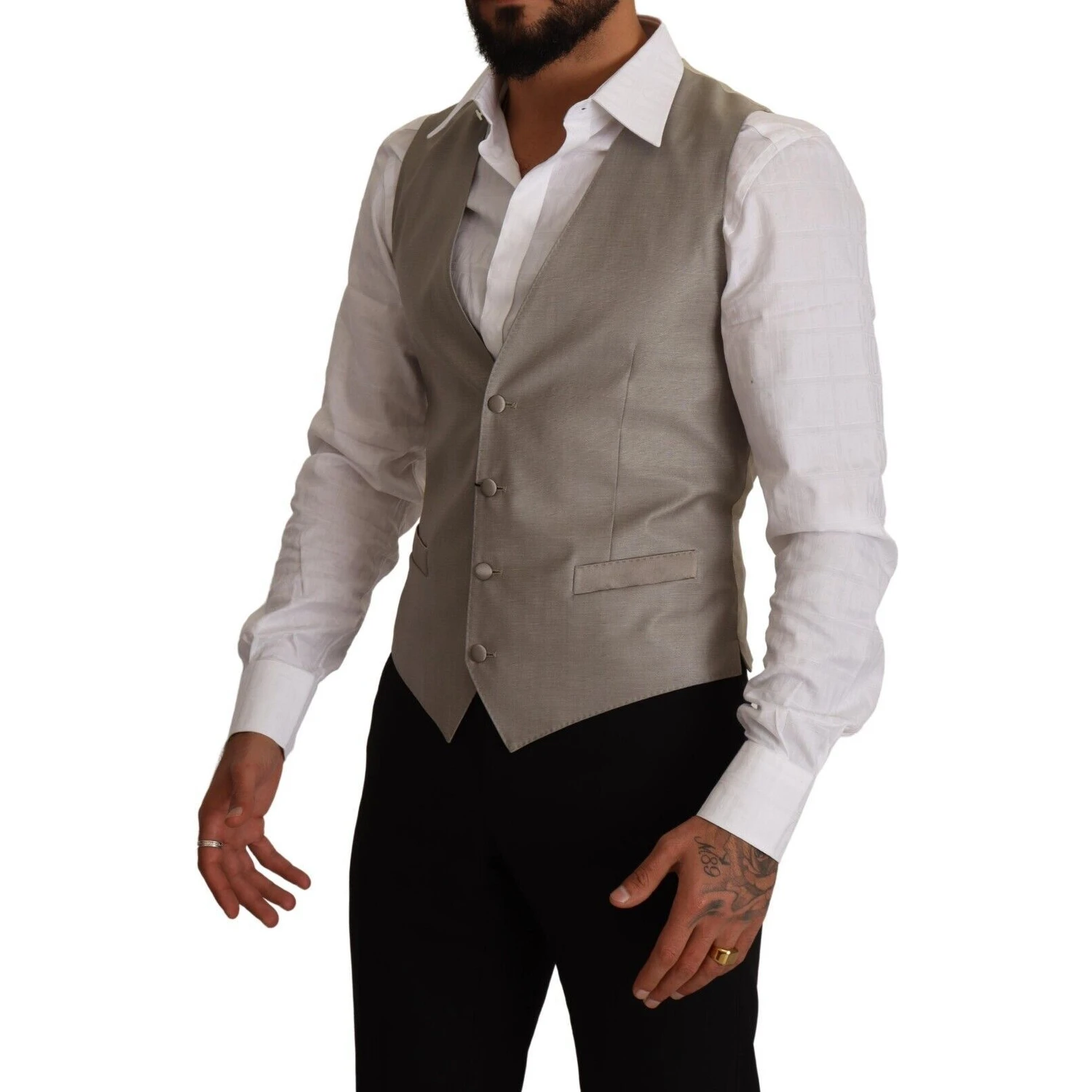 Beige Wool Single Breasted Waistcoat Vest