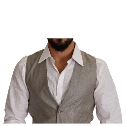Beige Wool Single Breasted Waistcoat Vest