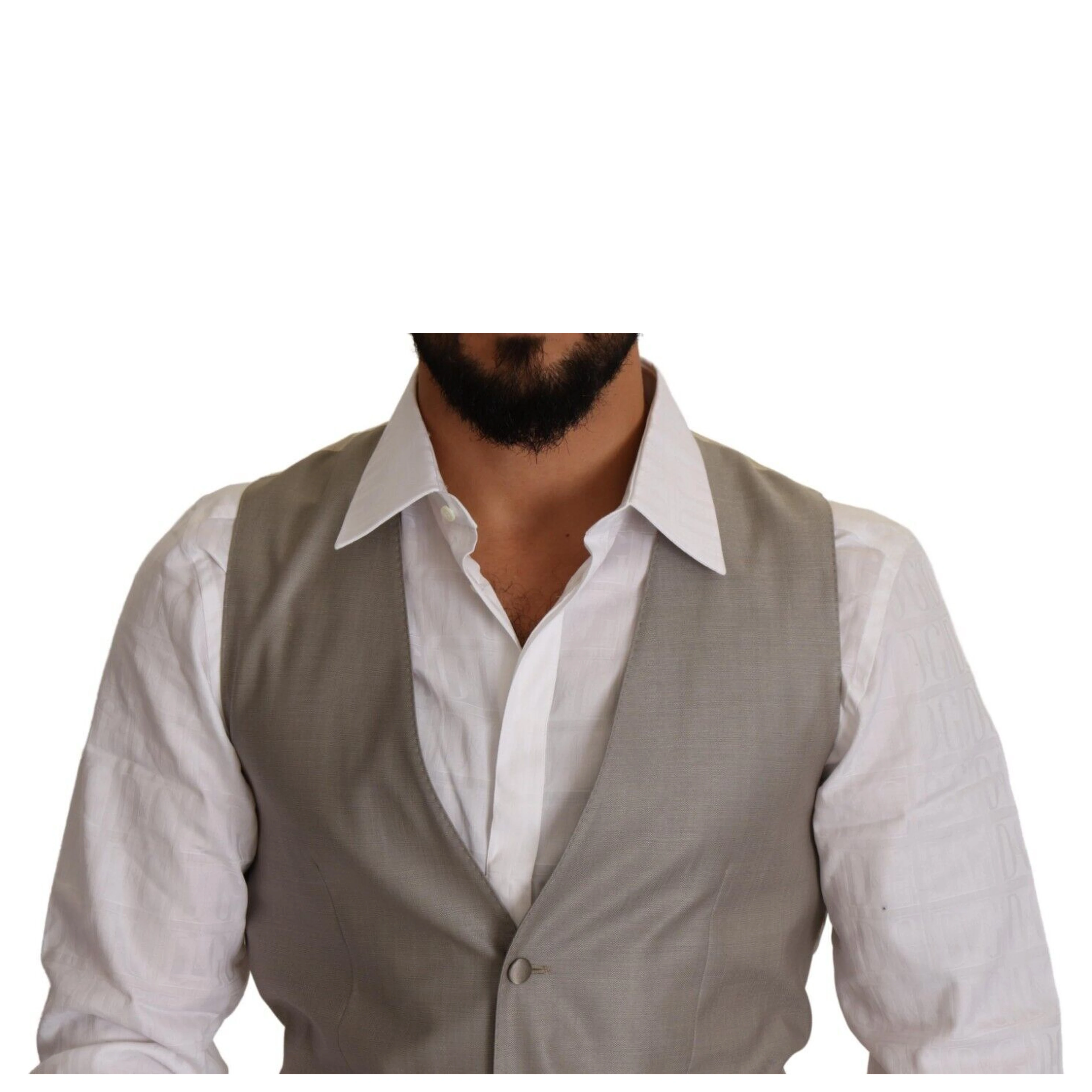 Beige Wool Single Breasted Waistcoat Vest