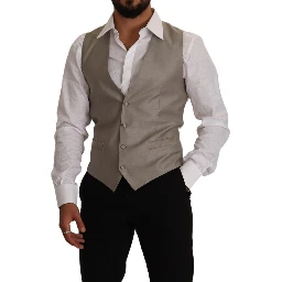 Beige Wool Single Breasted Waistcoat Vest