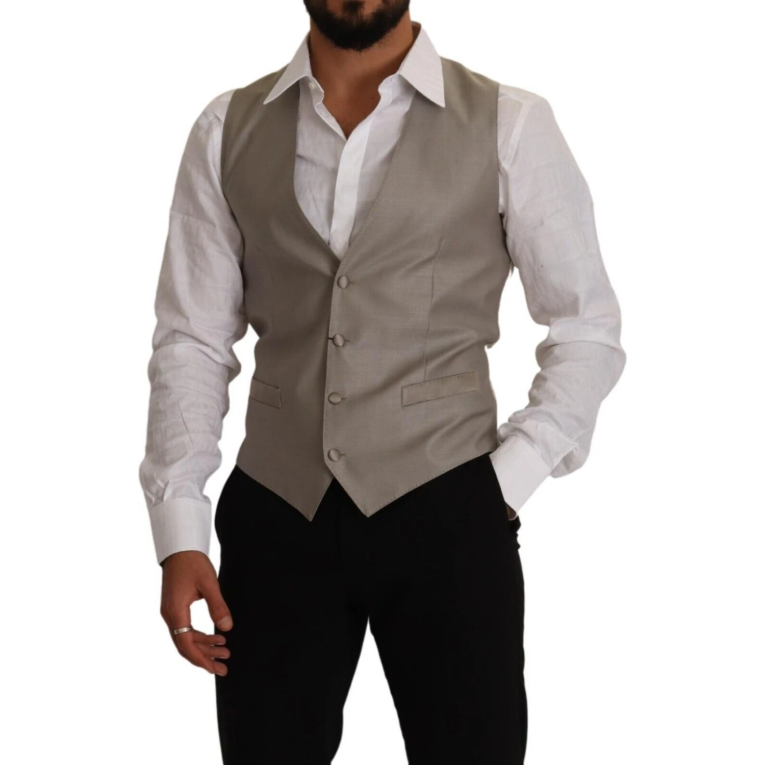 Beige Wool Single Breasted Waistcoat Vest