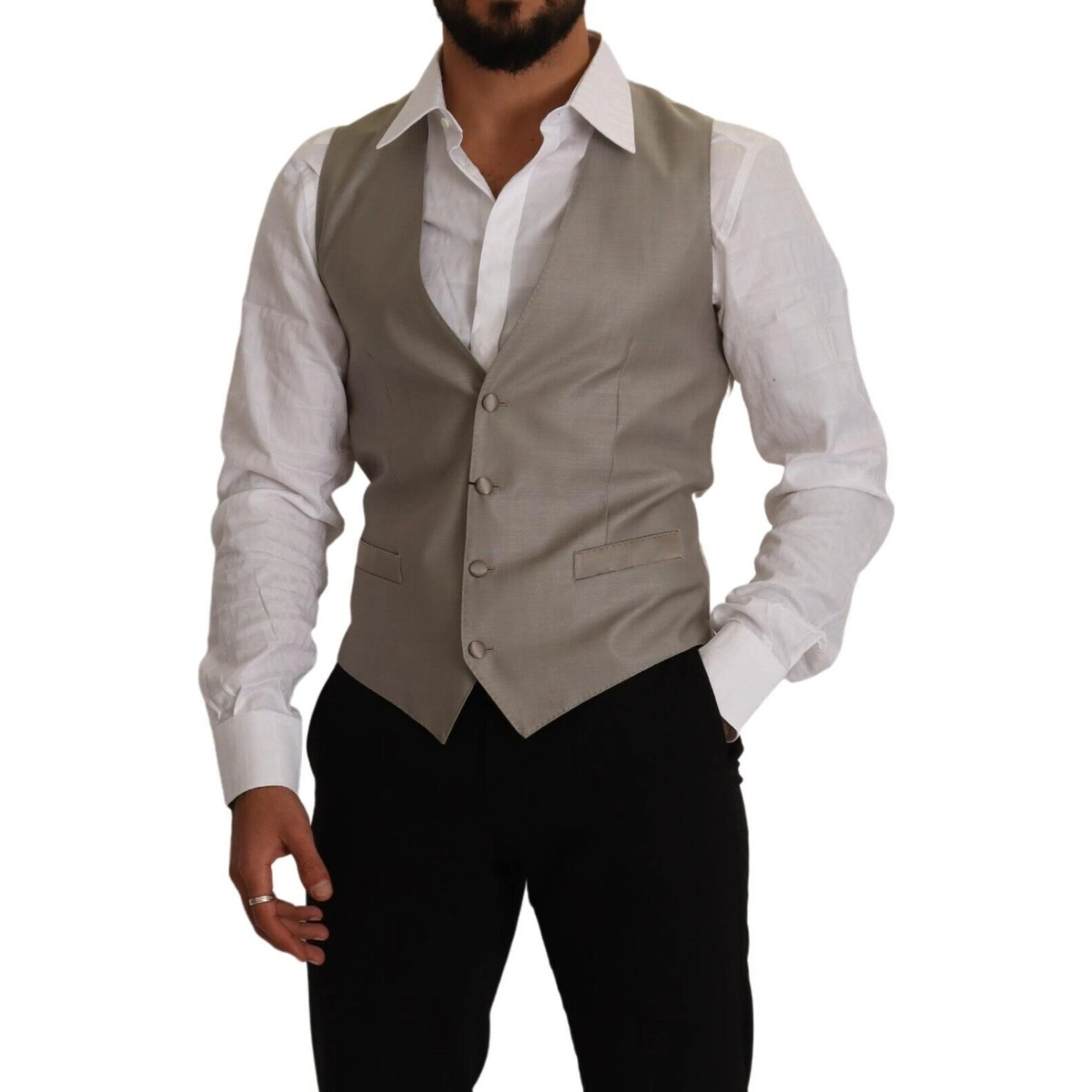Beige Wool Single Breasted Waistcoat Vest