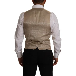 Beige Cotton Silk Slim Fit Waistcoat Vest