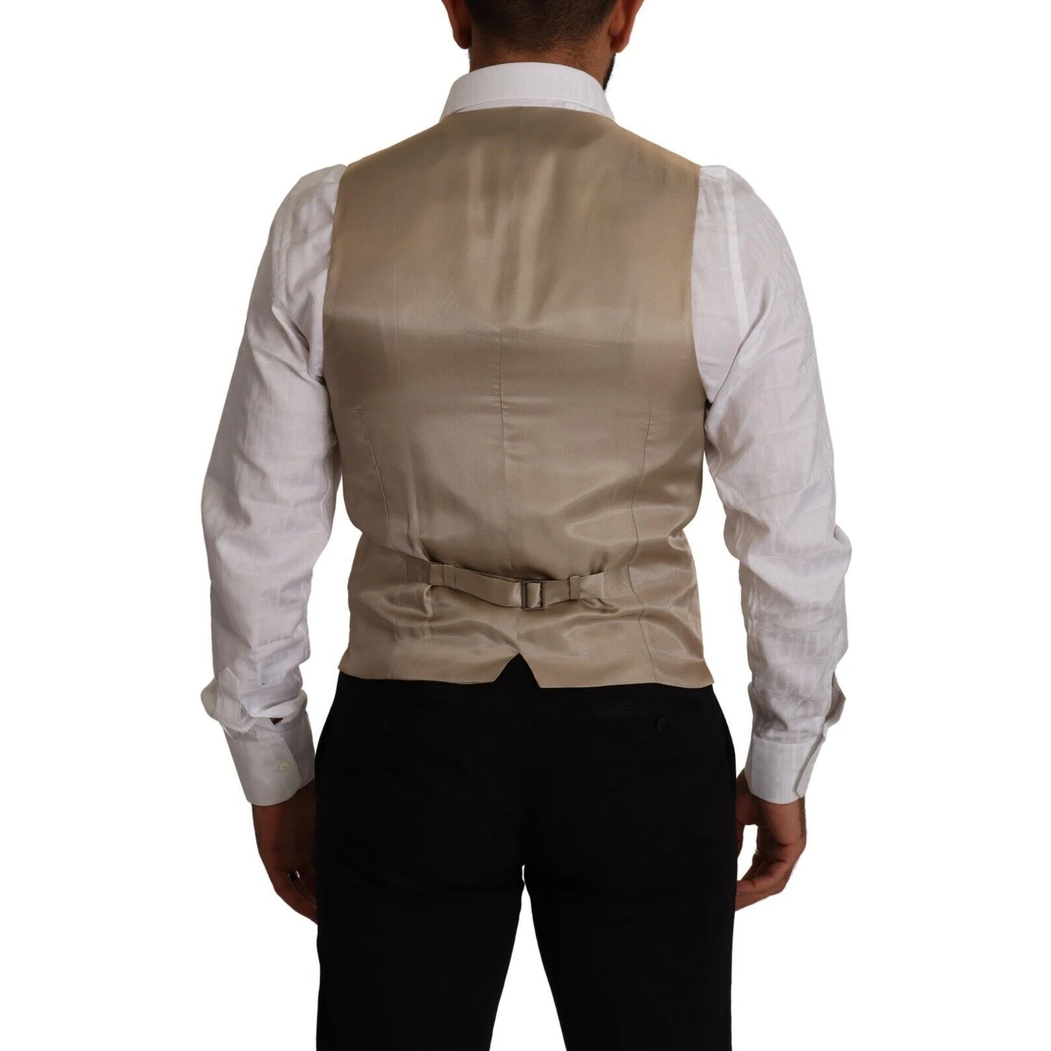 Beige Cotton Silk Slim Fit Waistcoat Vest