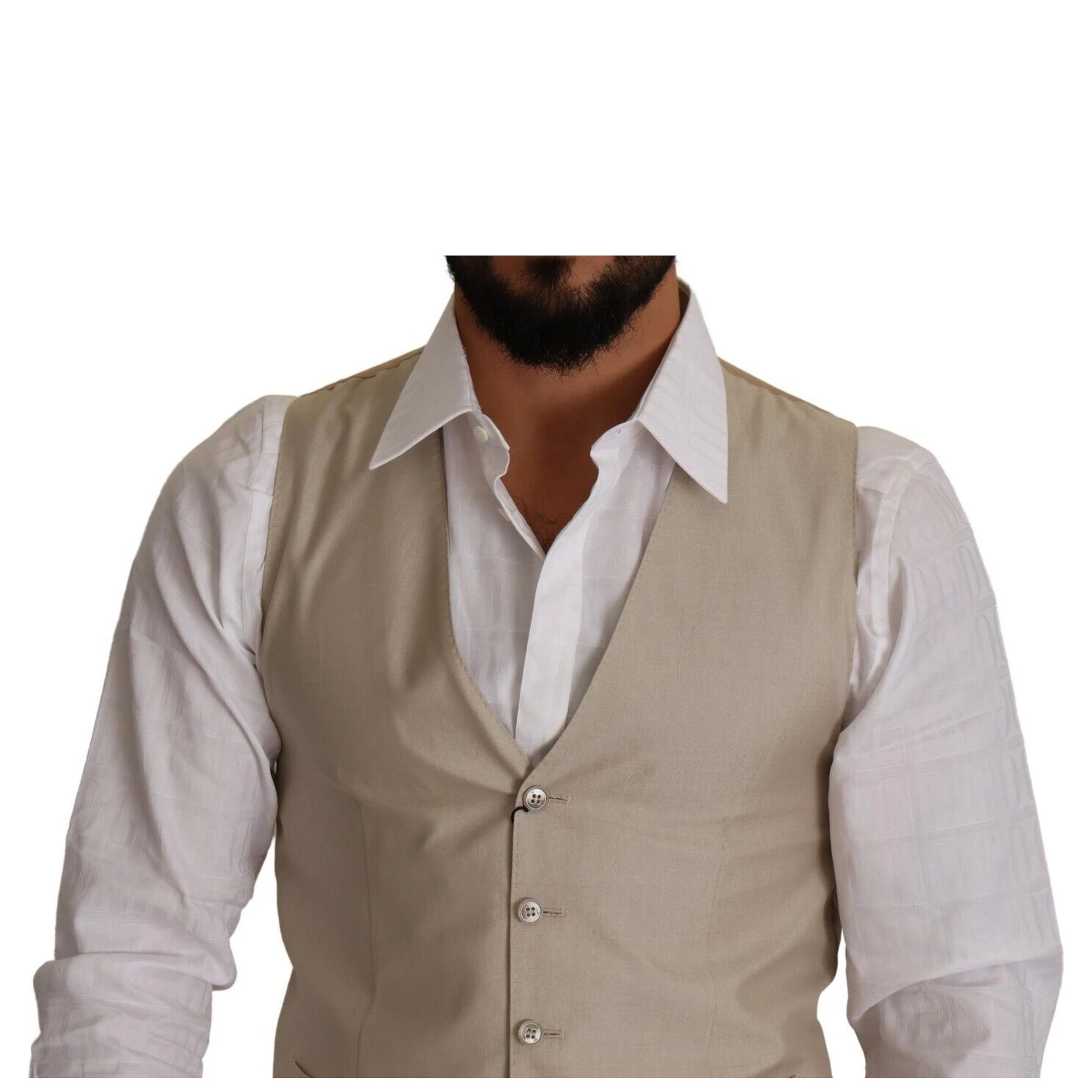 Beige Cotton Silk Slim Fit Waistcoat Vest
