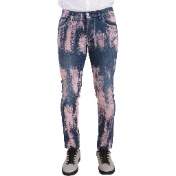 Blue Pink Tie Dye Cotton Skinny Denim Jeans