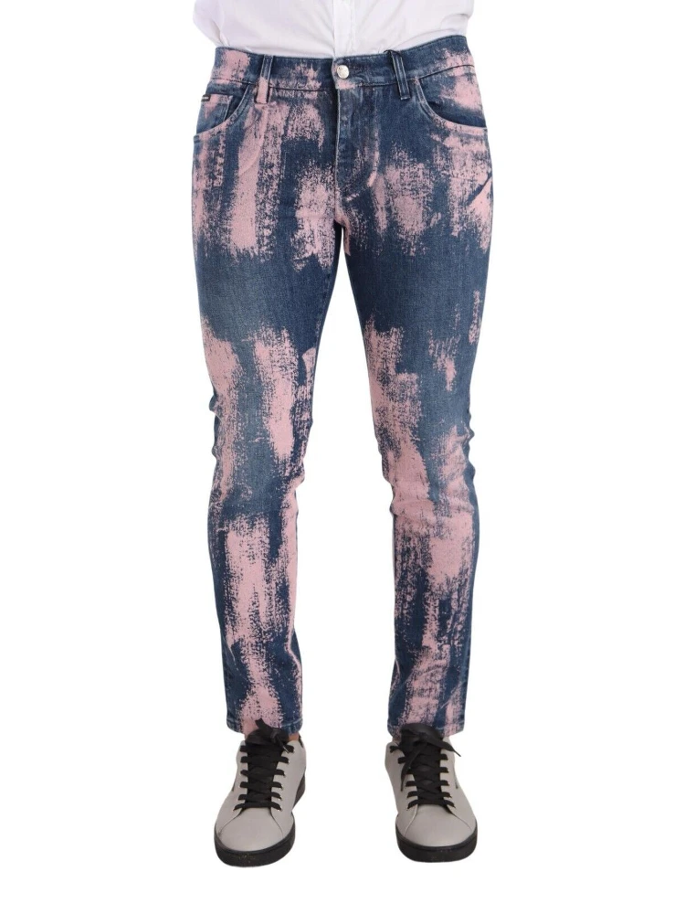 Blue Pink Tie Dye Cotton Skinny Denim Jeans